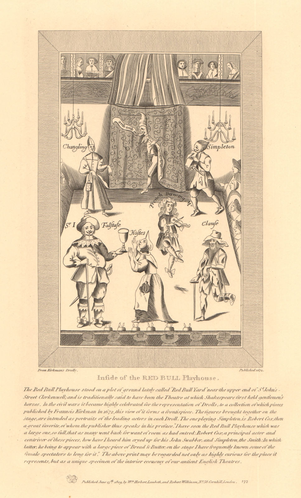 RED BULL PLAYHOUSE/THEATRE, St John's Street, Clerkenwell. Burned down 1666 1834